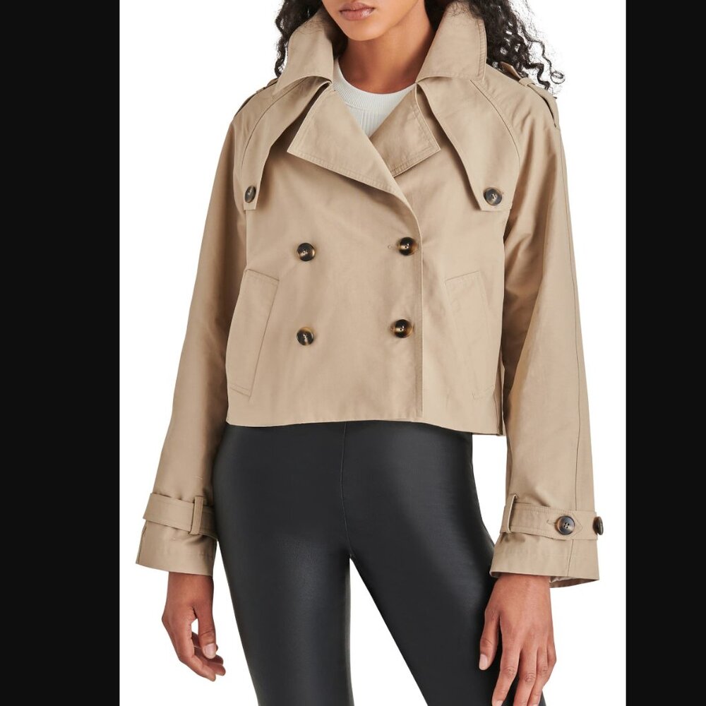 Steve Madden Cropped Trench Coat in Beige